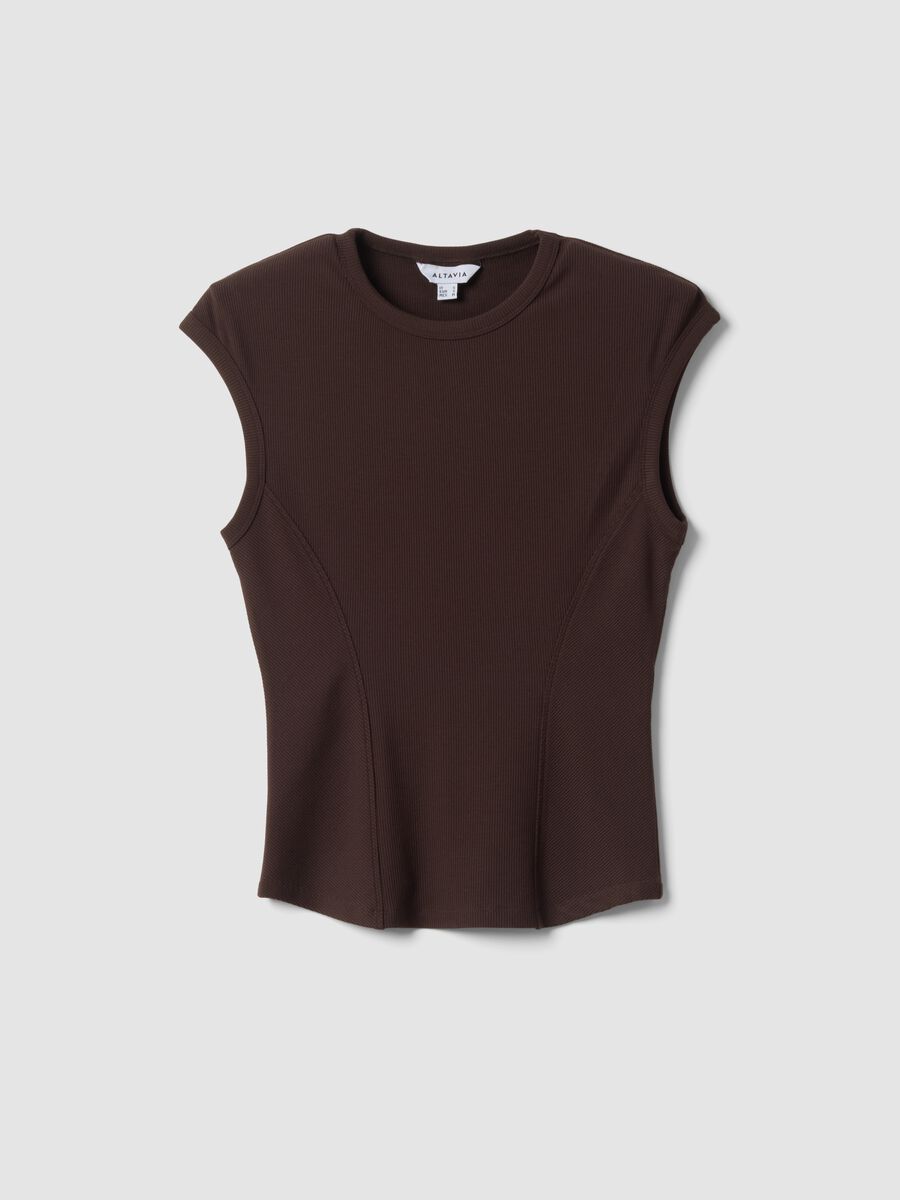 Brown ribbed stretch modal crew-neck top_4