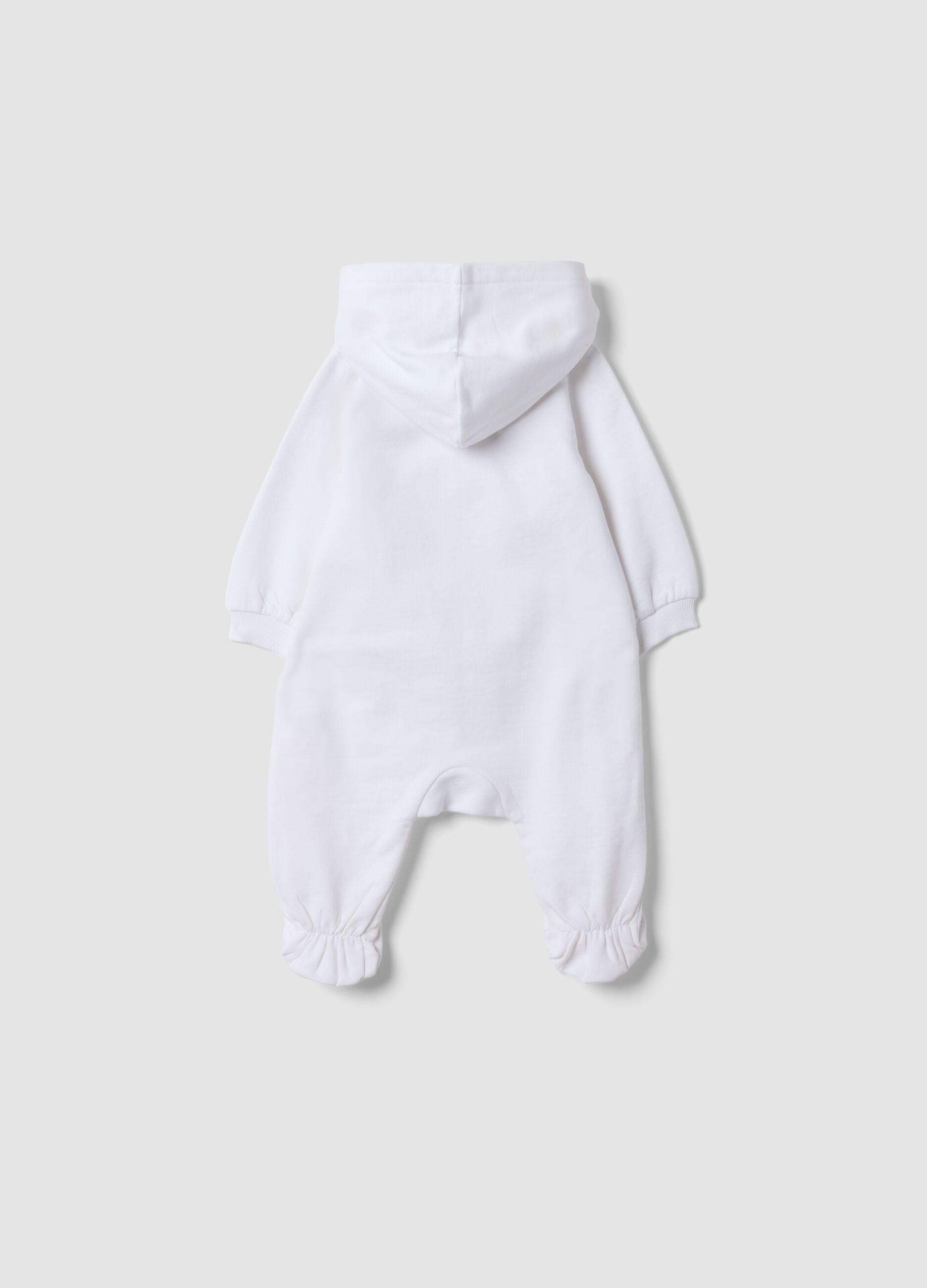 White hooded sleepsuit in pure organic cotton