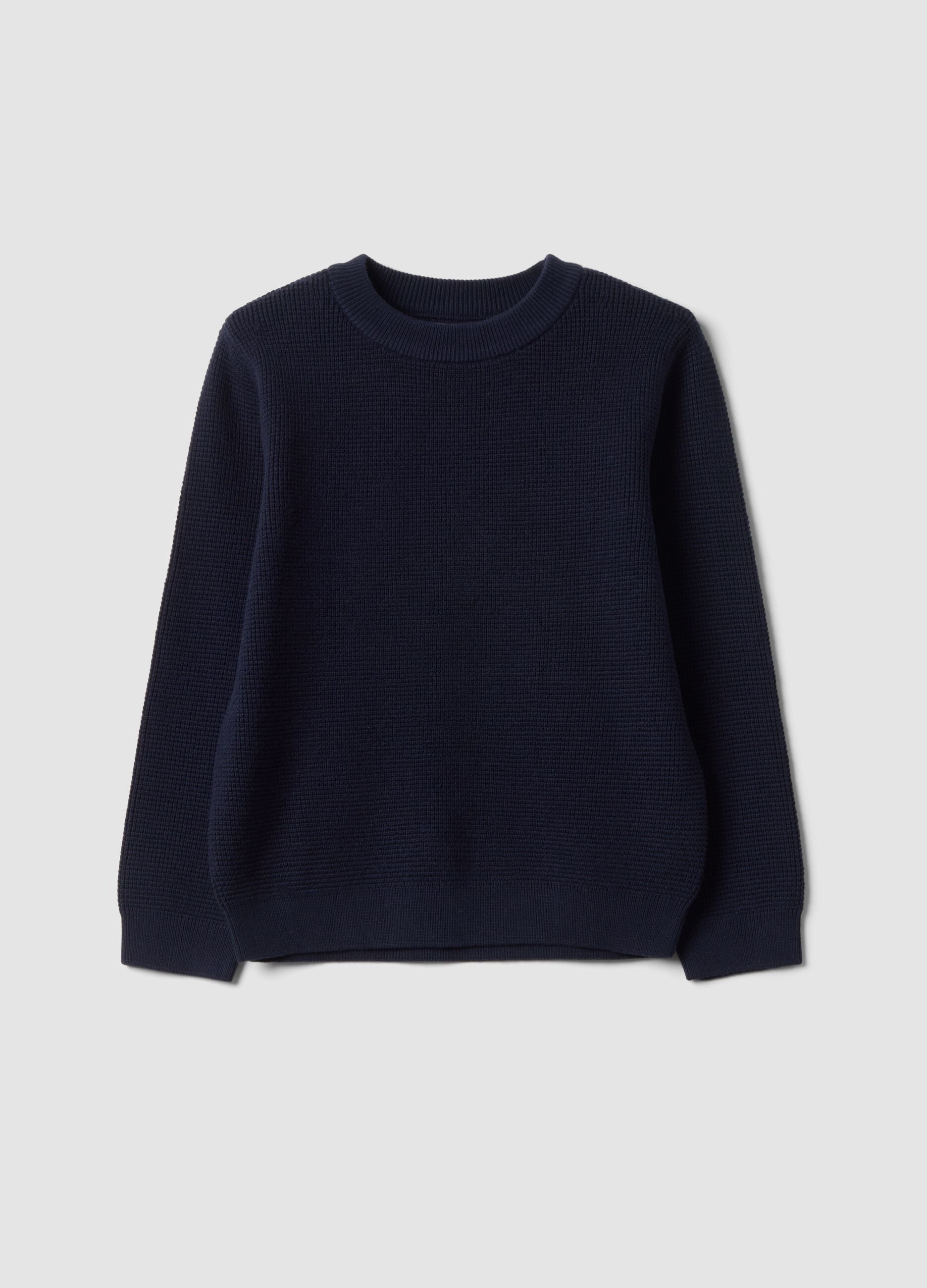 Maglia blu in misto cotone girocollo lavorata a maglia