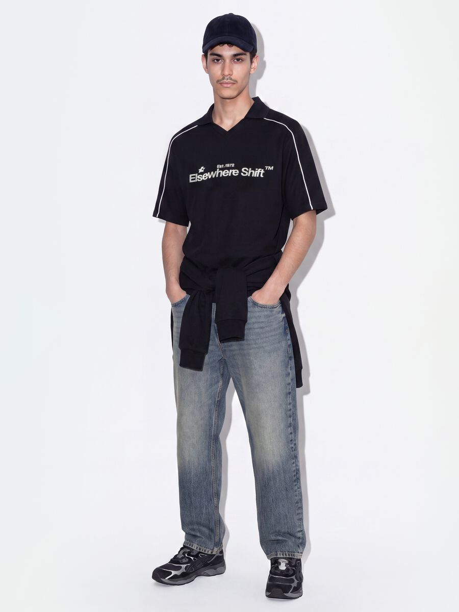 Schwarzes Oversize-Poloshirt aus reiner Baumwolle mit kurzen &Auml;rmeln_1