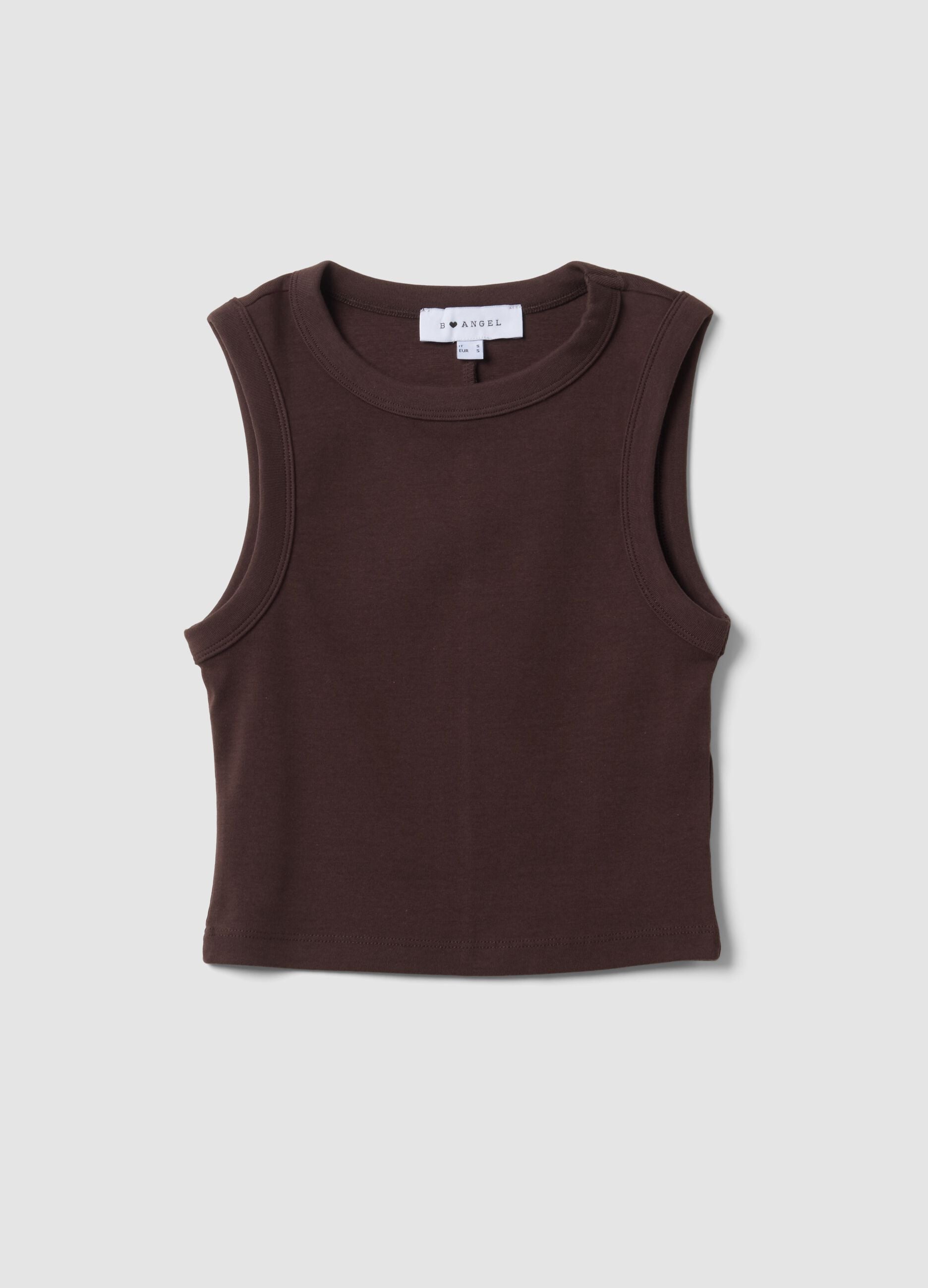 Braunes Crop-Top aus elastischer Baumwolle
