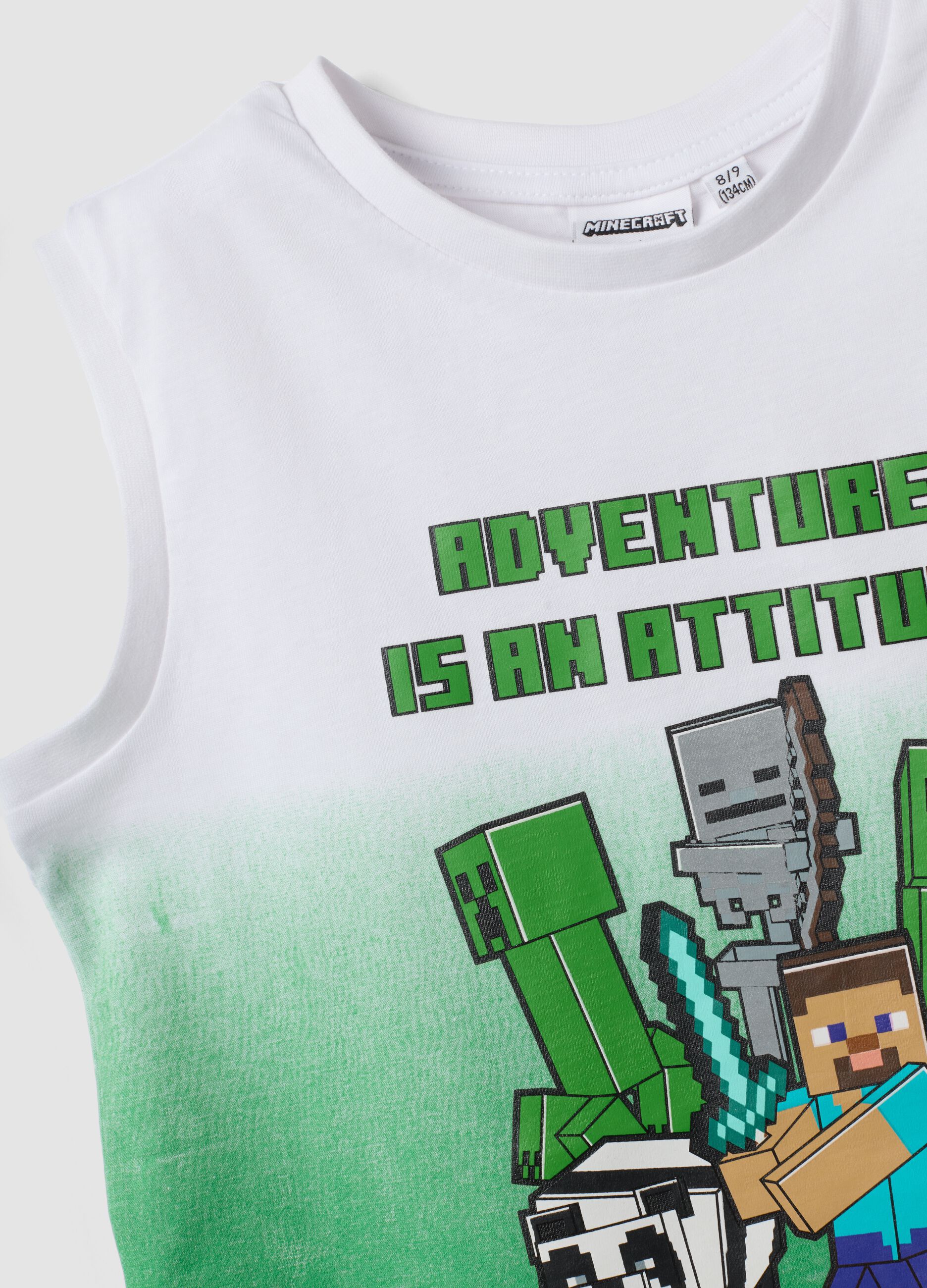 Green pure cotton vest top with print