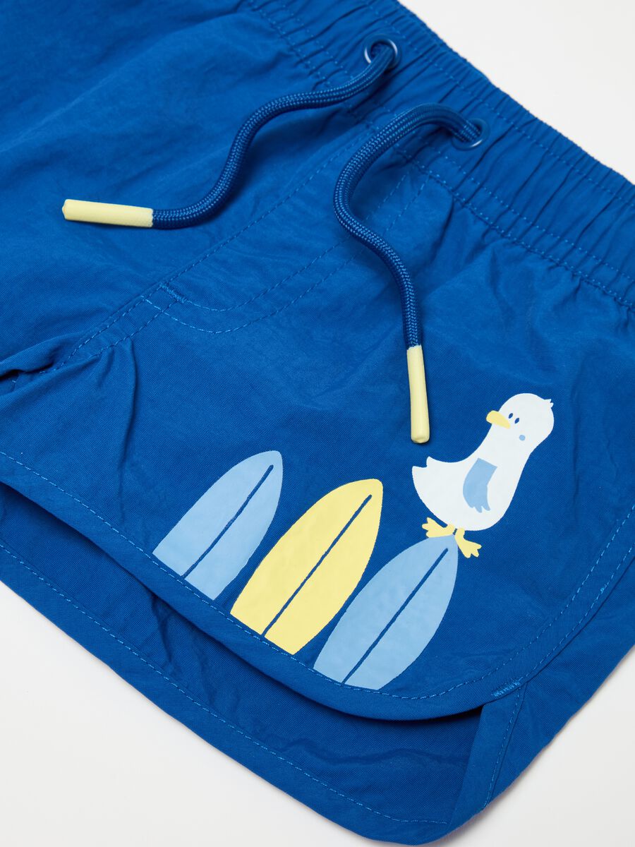 Swimming trunks with drawstring and seagull print_2