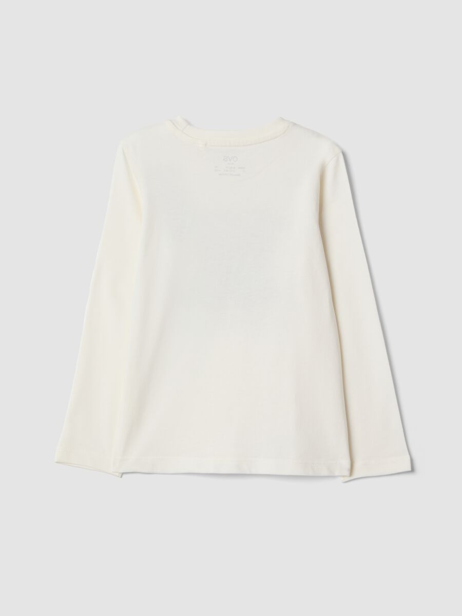 White pure organic cotton T-shirt with teddy print for girls_1