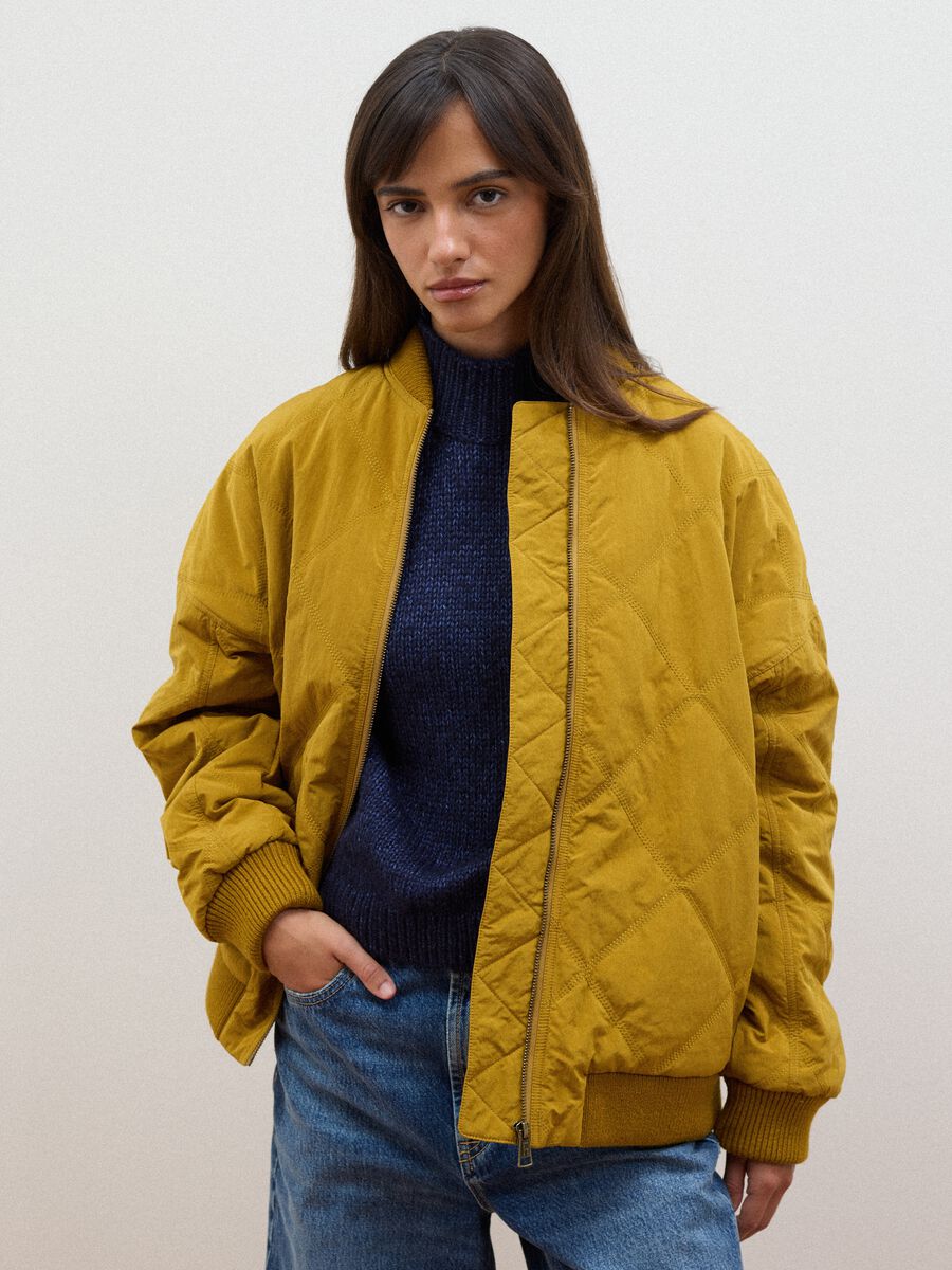 Yellow quilted zip-up bomber jacket, regular fit_0