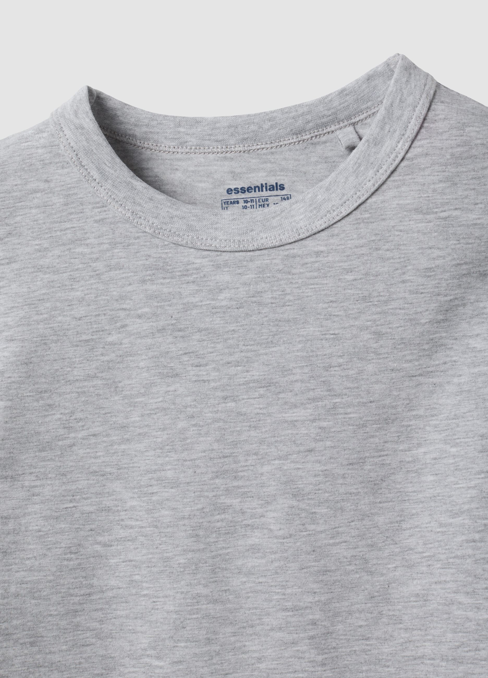 Graues T-Shirt aus Bio-Baumwolle und elastischer Viskose mit Rippkragen f&uuml;r M&auml;dchen