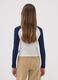 Blue stretch cotton T-shirt with contrast sleeves for girls_2