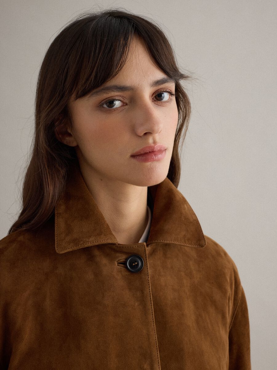 Brown Regular Fit Genuine Leather Blazer_3