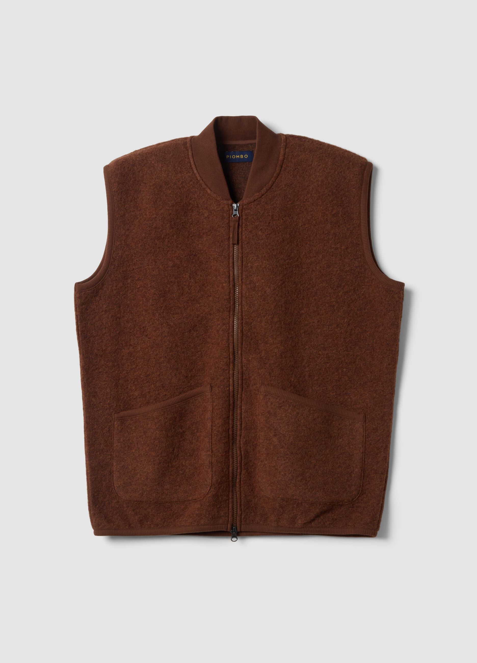 Gilet marrone in misto lana con zip
