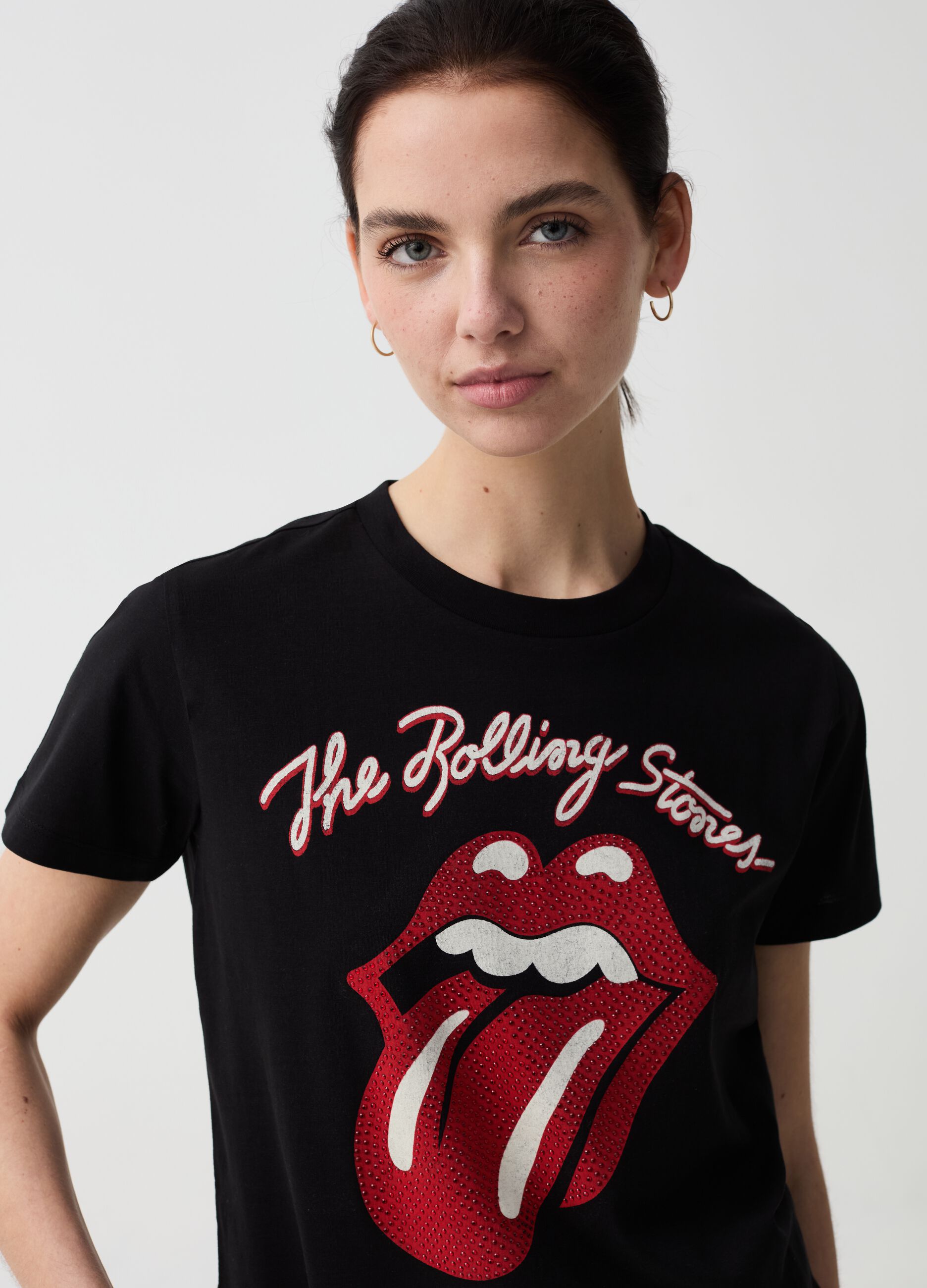 T-shirt stampa logo Rolling Stones con strass