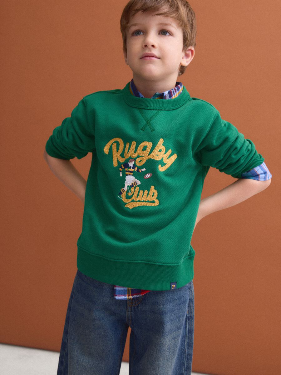 Oversized green sweatshirt in pure organic cotton with college print_1