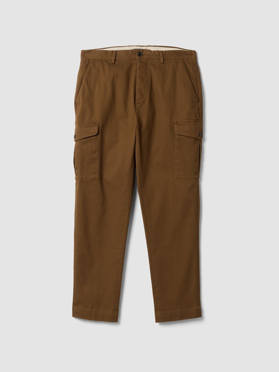 Pantal&oacute;n cargo marr&oacute;n de sarga de algod&oacute;n el&aacute;stico, comfort fit_0