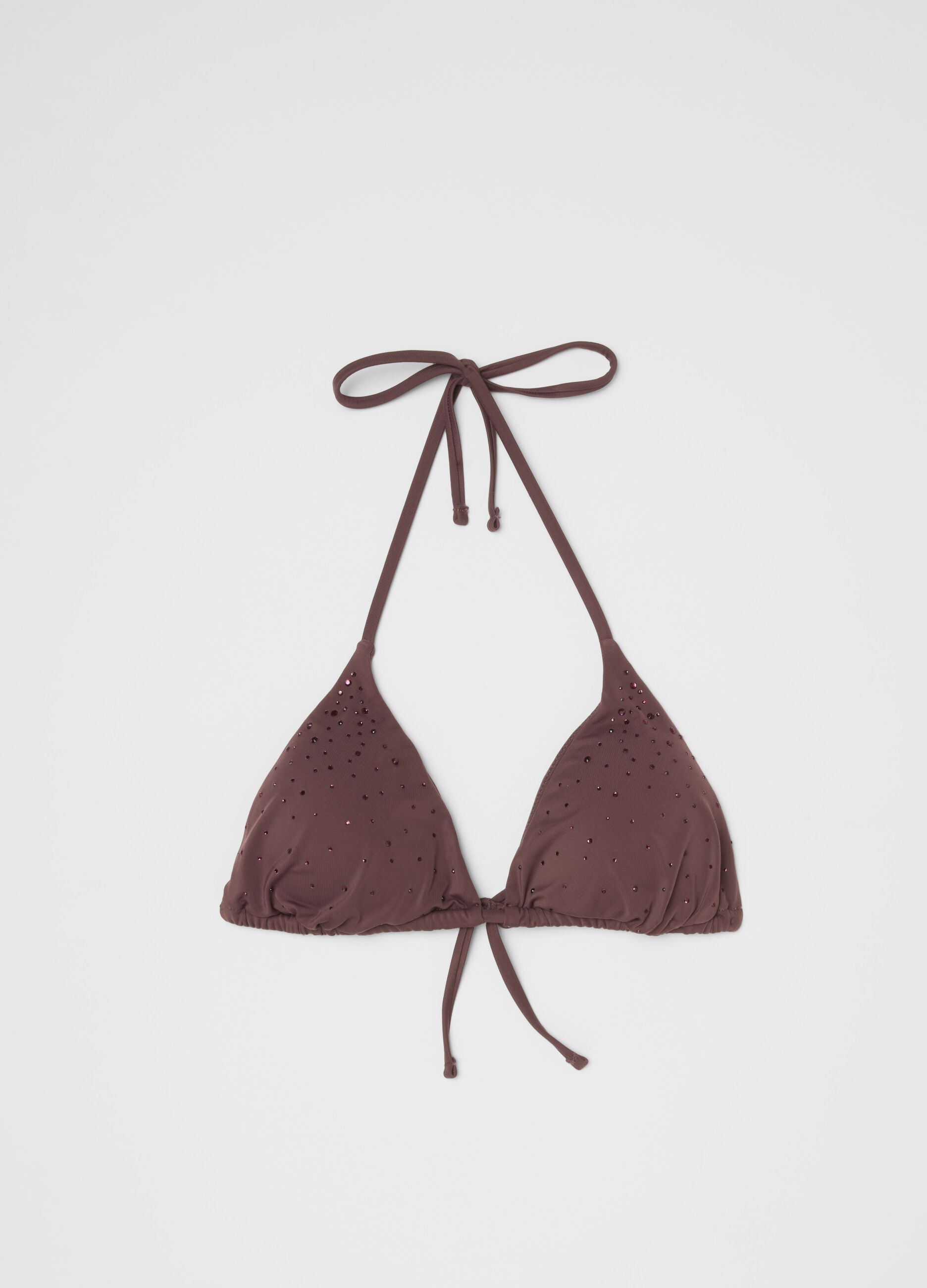 Brown stretch triangle bikini top with sparkling details