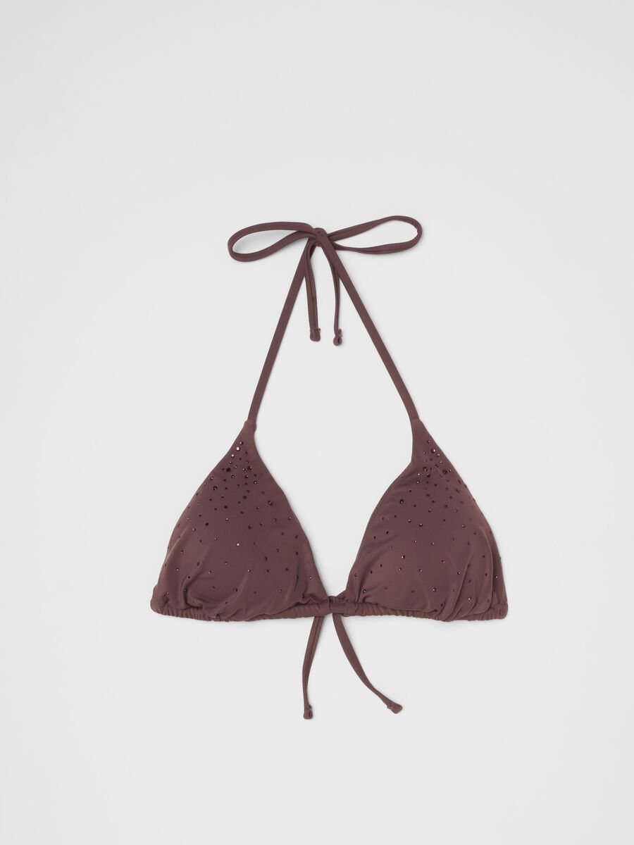 Haut de bikini triangle marron extensible avec d&eacute;tails scintillants_5