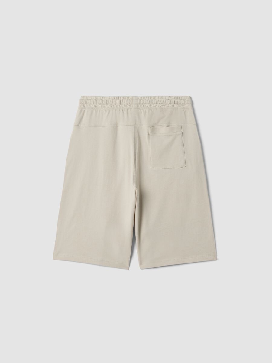 Beige organic cotton Bermuda shorts with elasticated waist_1