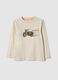 T-shirt beige en coton pur coupe regular avec imprim&eacute;_0