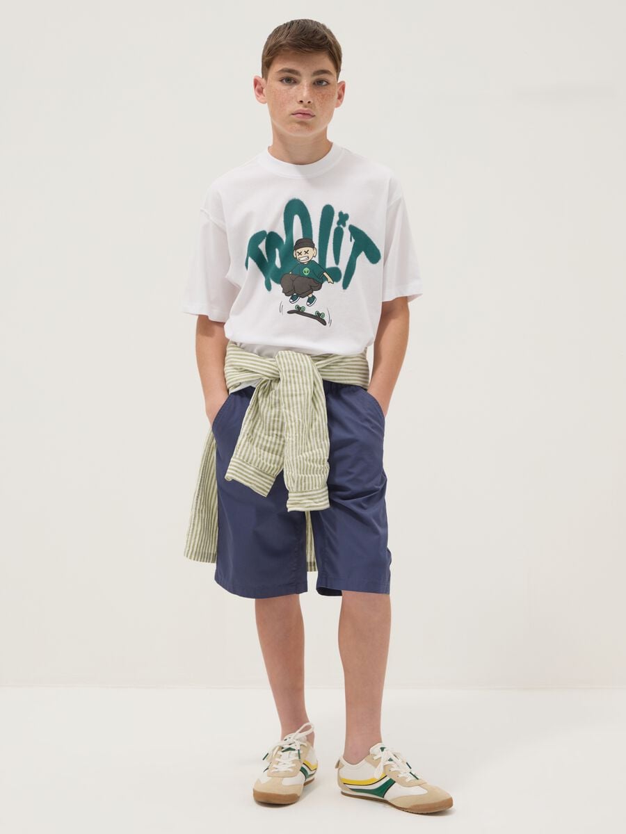 Blue pure cotton shorts with elasticated waist_0