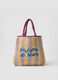 Mehrfarbig gestreifte Strandtasche aus reinem Papierstoff mit Schriftzug_0
