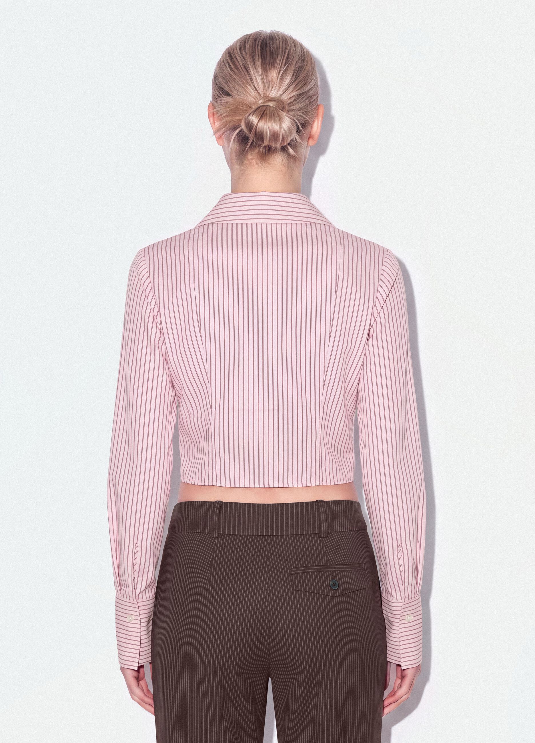 Rosa gestreiftes Slim-Fit-Hemd aus elastischer Baumwolle