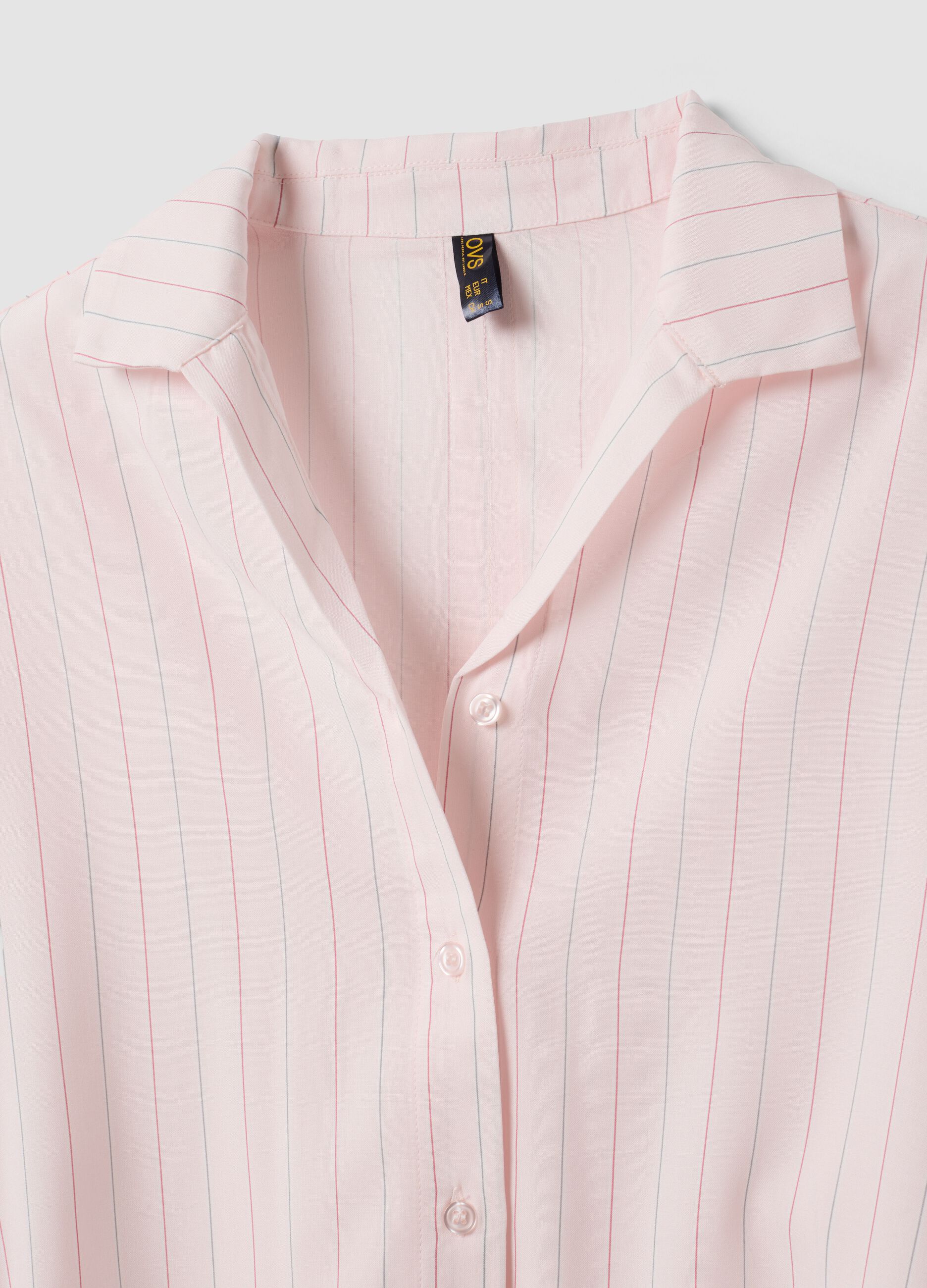 Pink pure viscose striped V-neck pyjamas, regular fit