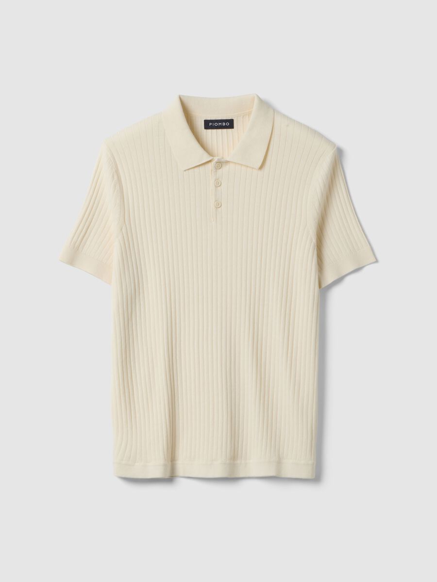 Short-sleeved white striped polo in pure cotton regular fit_0