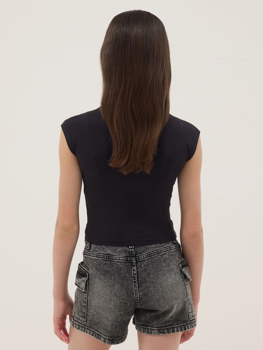 Girls' Black Stretch Cotton Slim Fit T-shirt_1