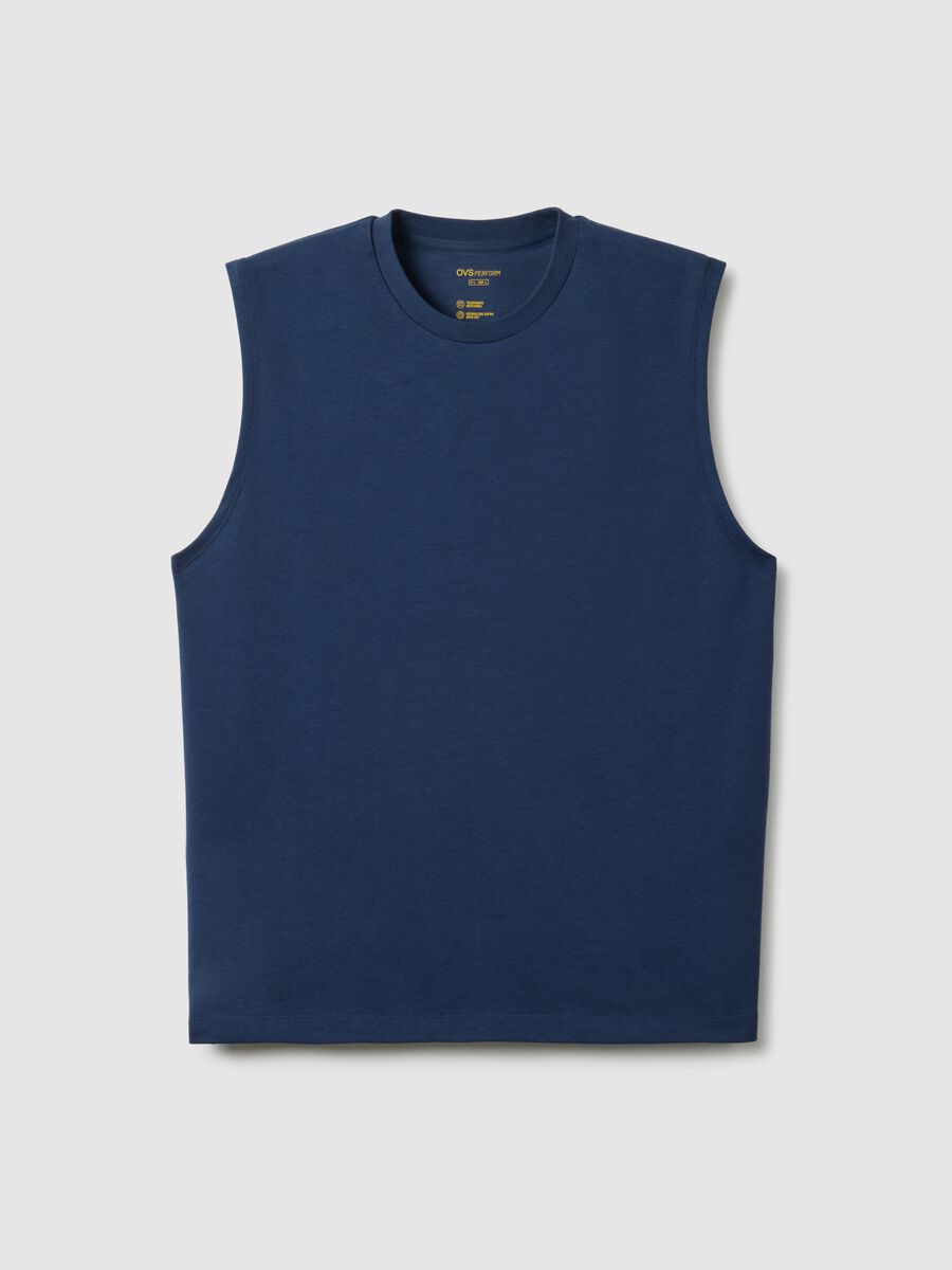 Blue regular fit cotton blend tank top_4