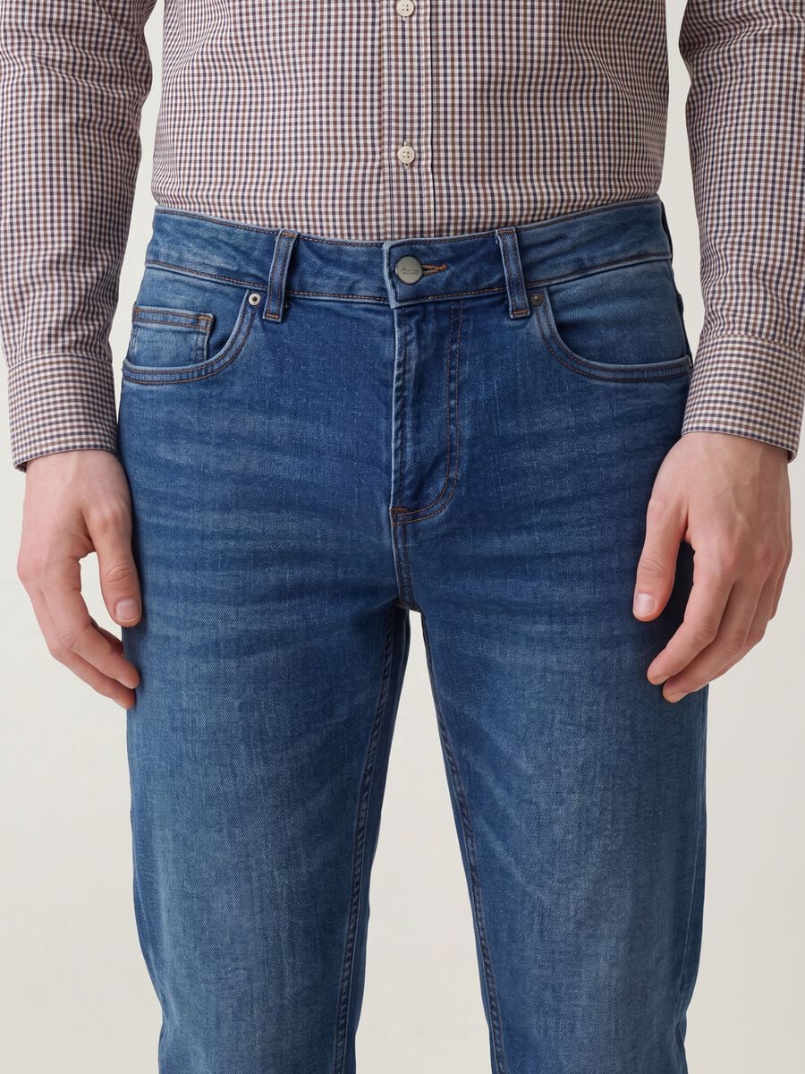 Blue stretch cotton slim tapered jeans_2