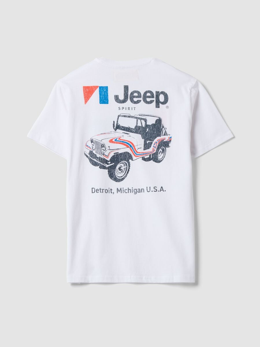 White pure cotton crew-neck T-shirt with Jeep print_2