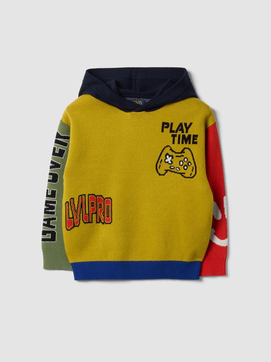 Mustard yellow, navy, red and sage green viscose-blend hooded crew-neck jumper_0