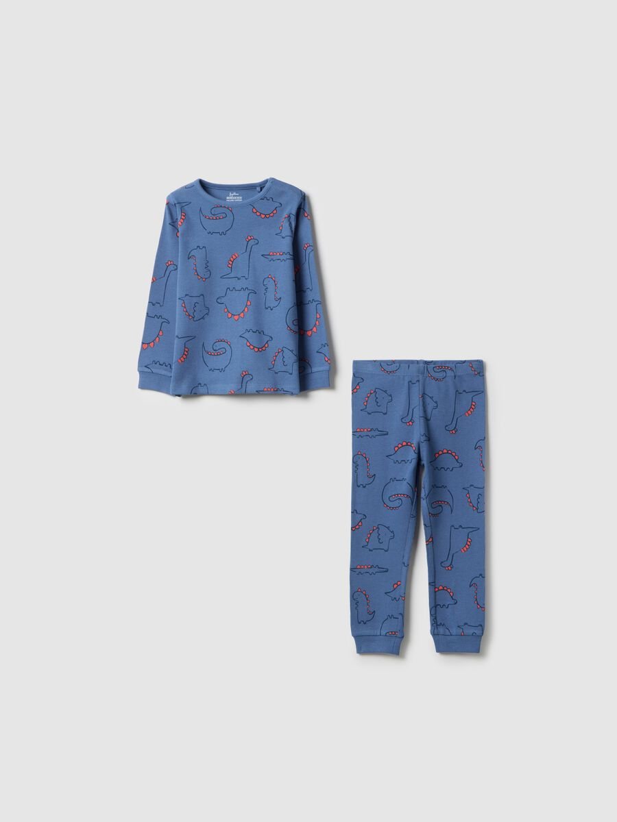 Blue cotton blend baby pyjamas regular fit with dinosaurs_0