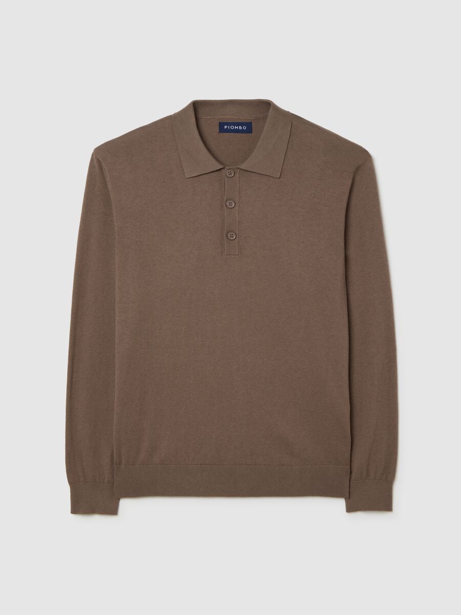 Regular-fit brown cotton blend polo shirt_4