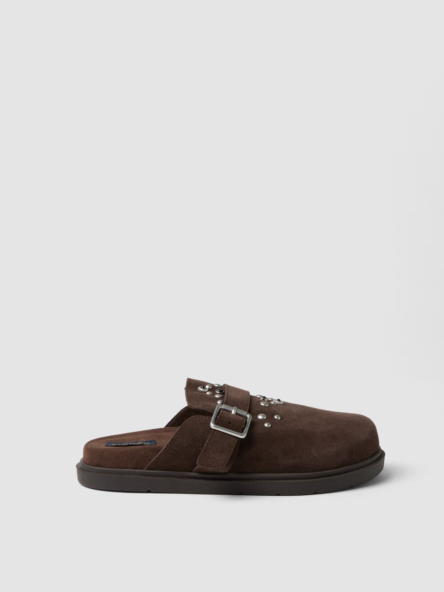 Braune Clogs aus Echtleder mit Schnalle und Nieten_0