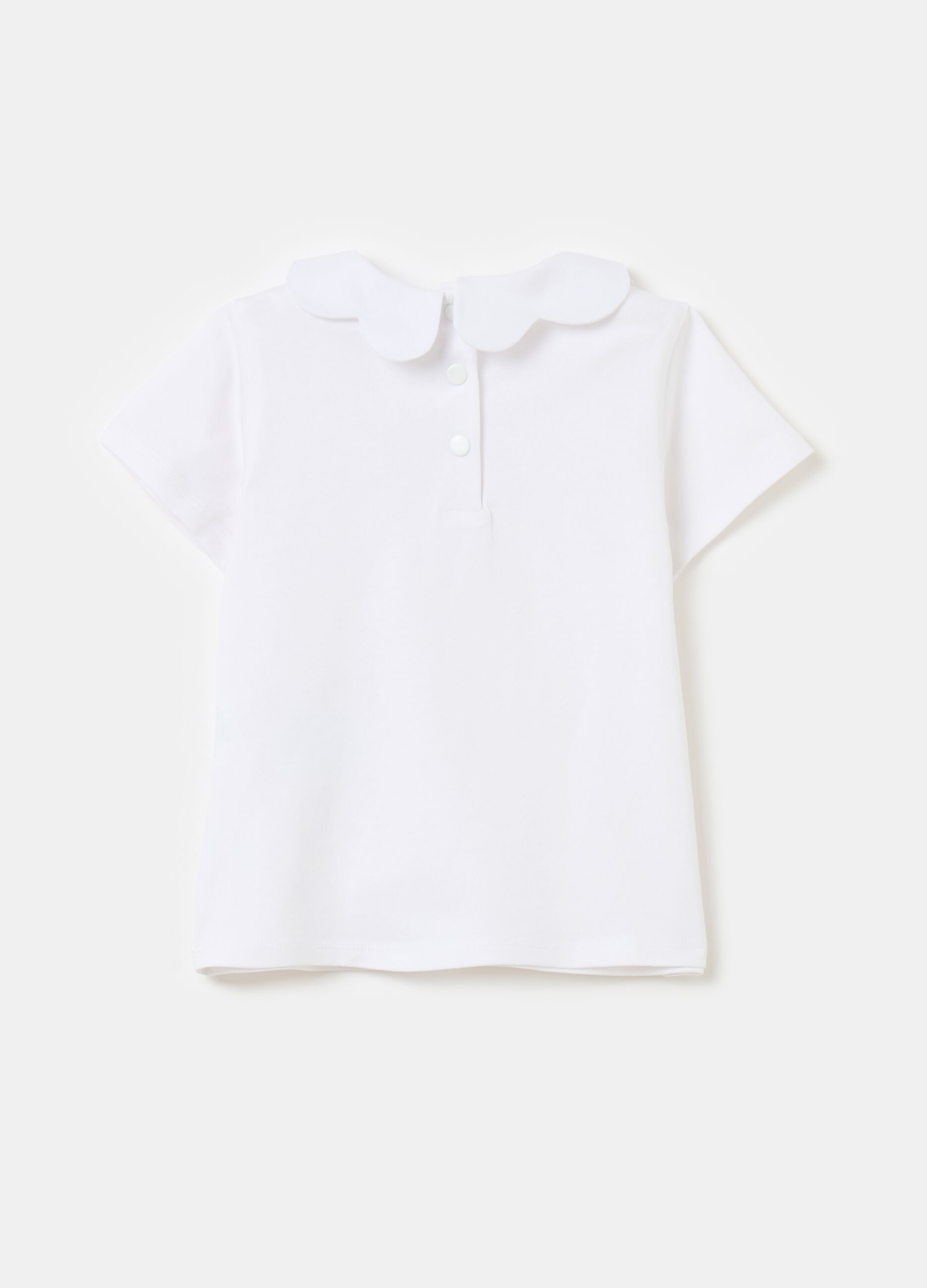 Camiseta de algodón elástico con cuello flor