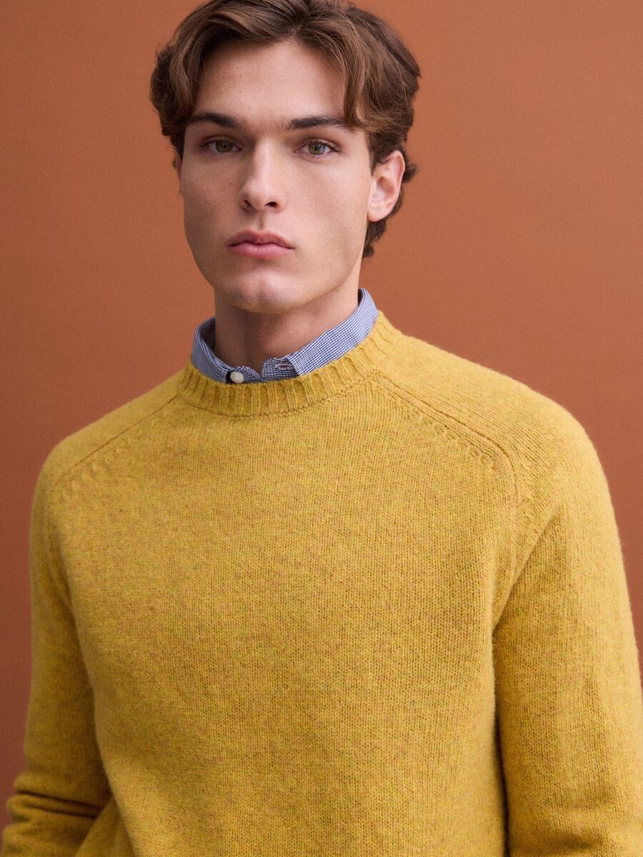 Yellow crew-neck pure wool jumper, regular fit_2