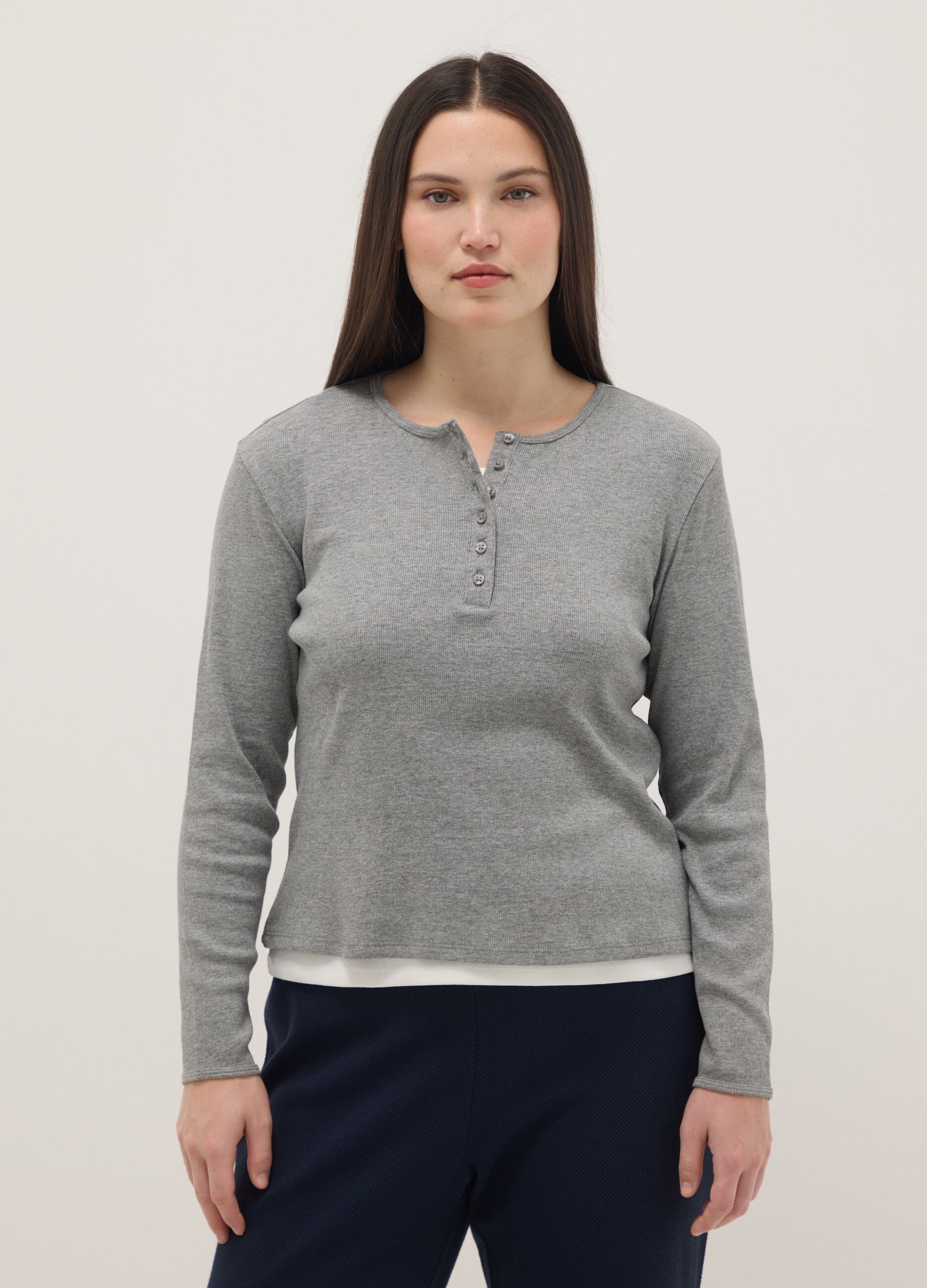 Multicolour pure cotton regular fit jumper with Henley collar