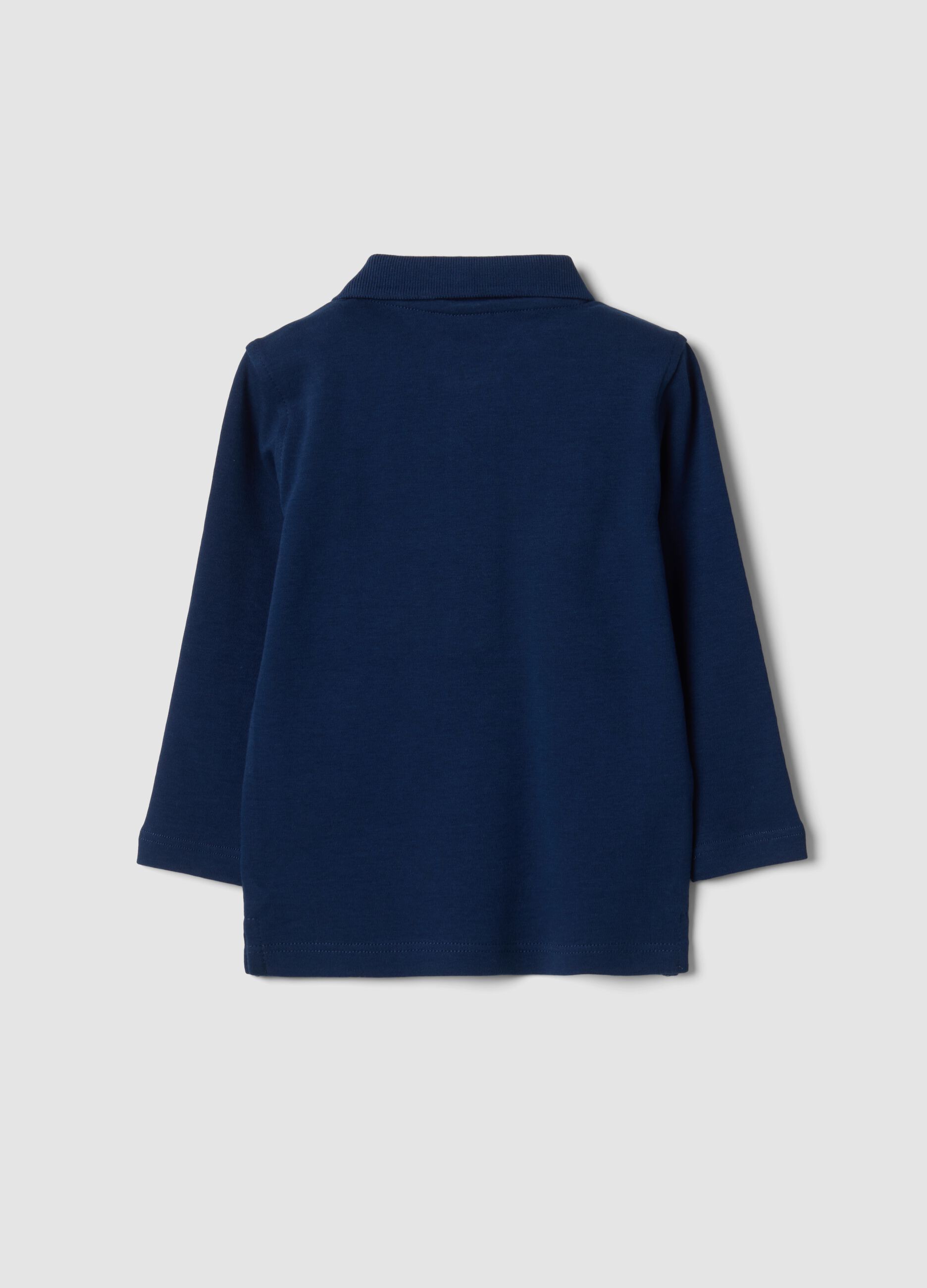 Polo blu in puro cotone organico a maniche lunghe per bimbo