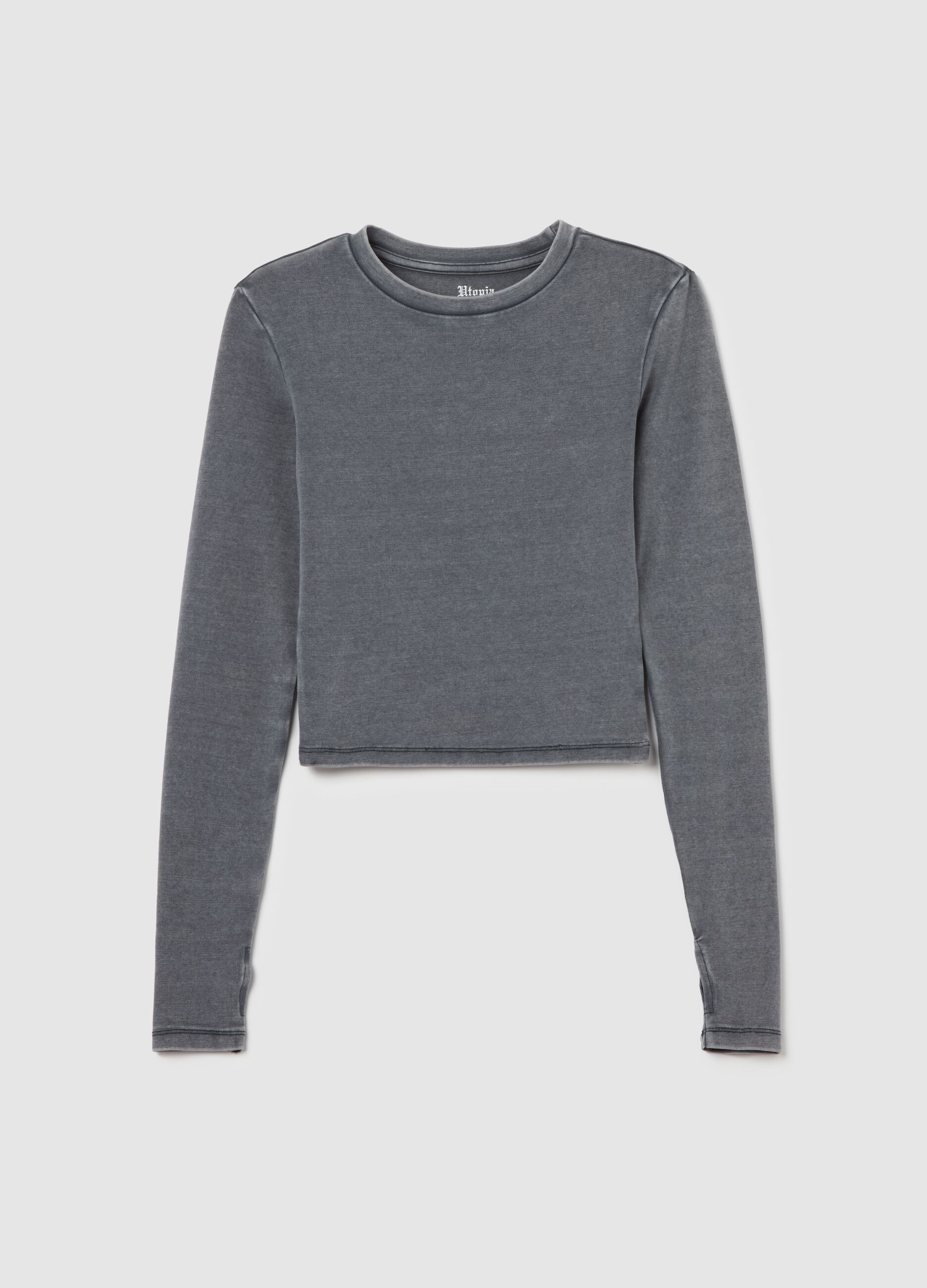 Long-sleeved Crop T-shirt Vintage Grey