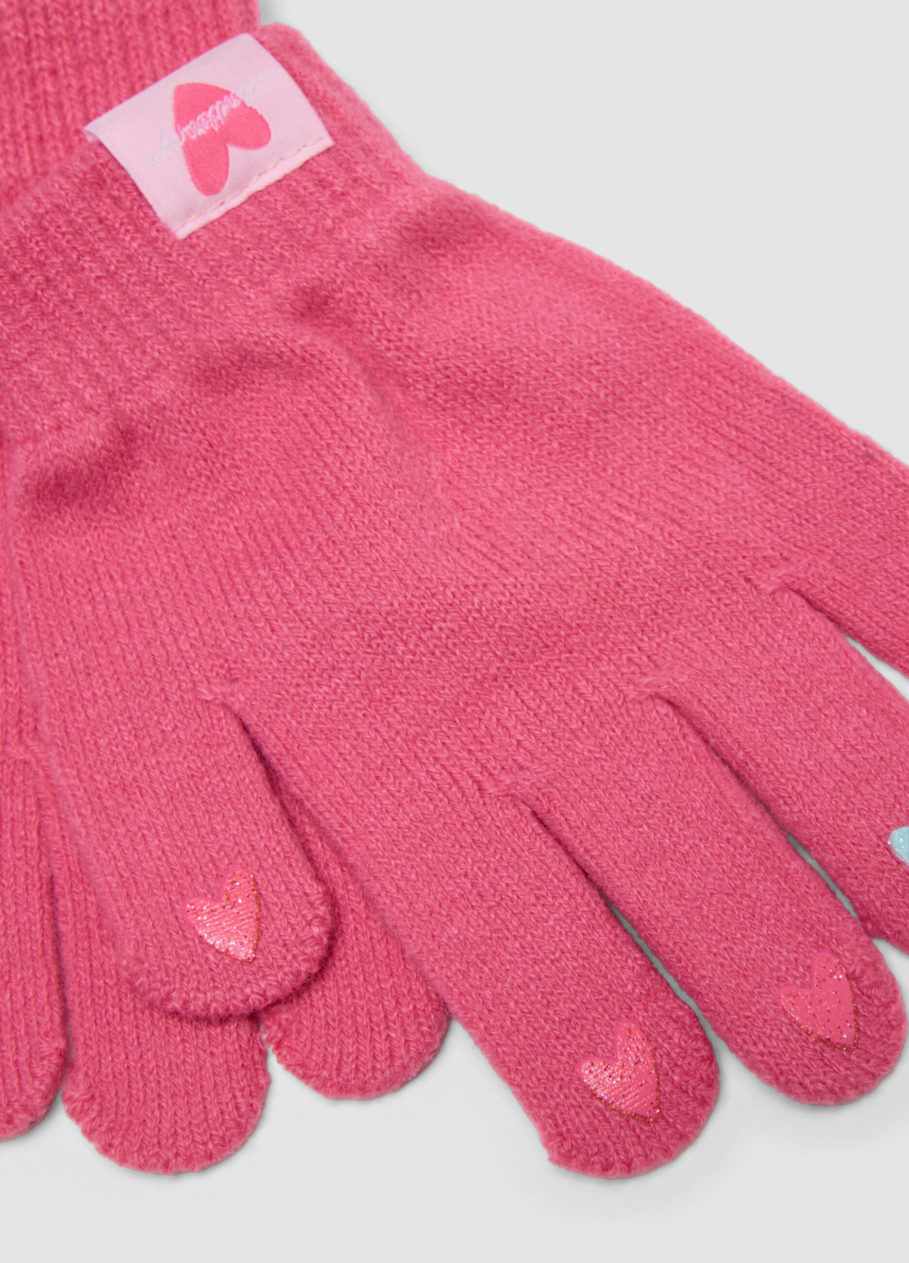 Guanti rosa in maglia con cuori