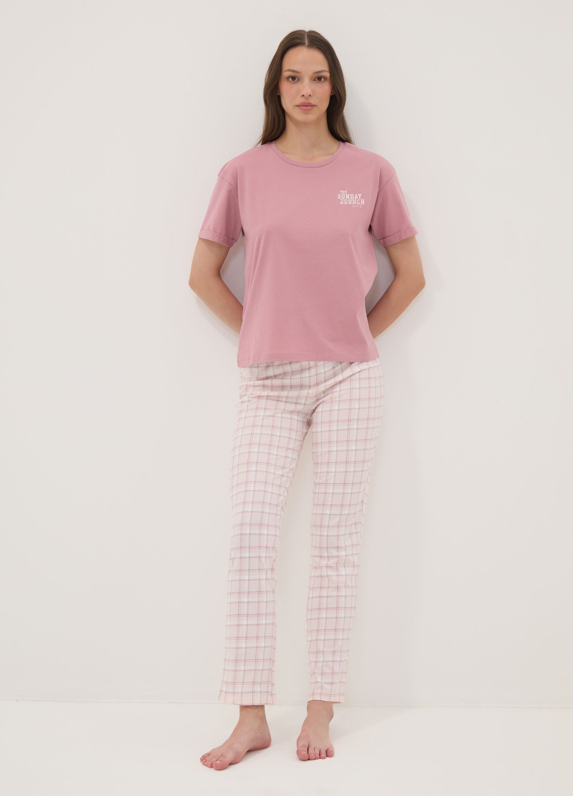 Pantaloni pigiama multicolor in puro cotone organico a quadri