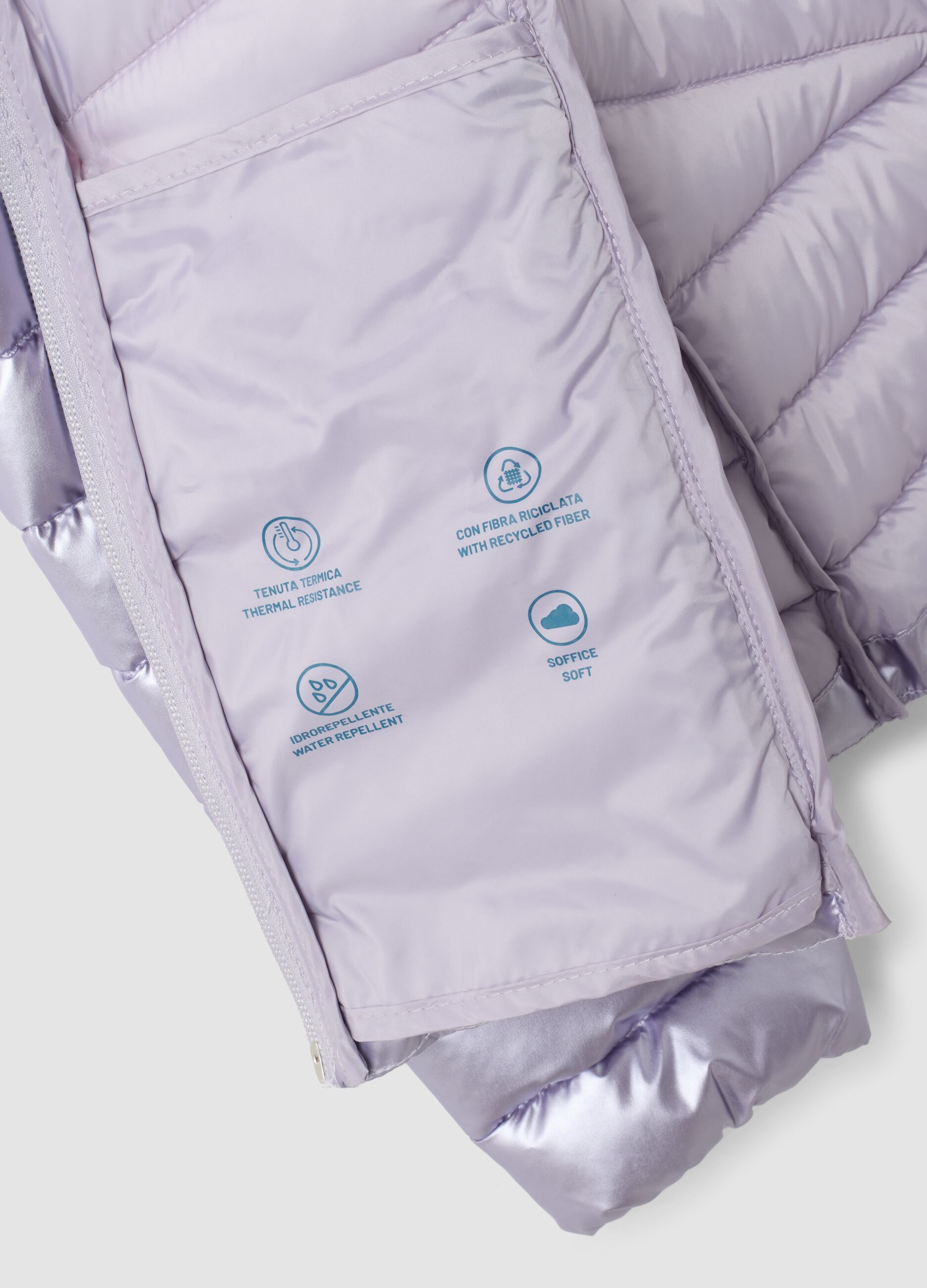 Purple Ultralight Padded Hooded Jacket with Zip for Girls