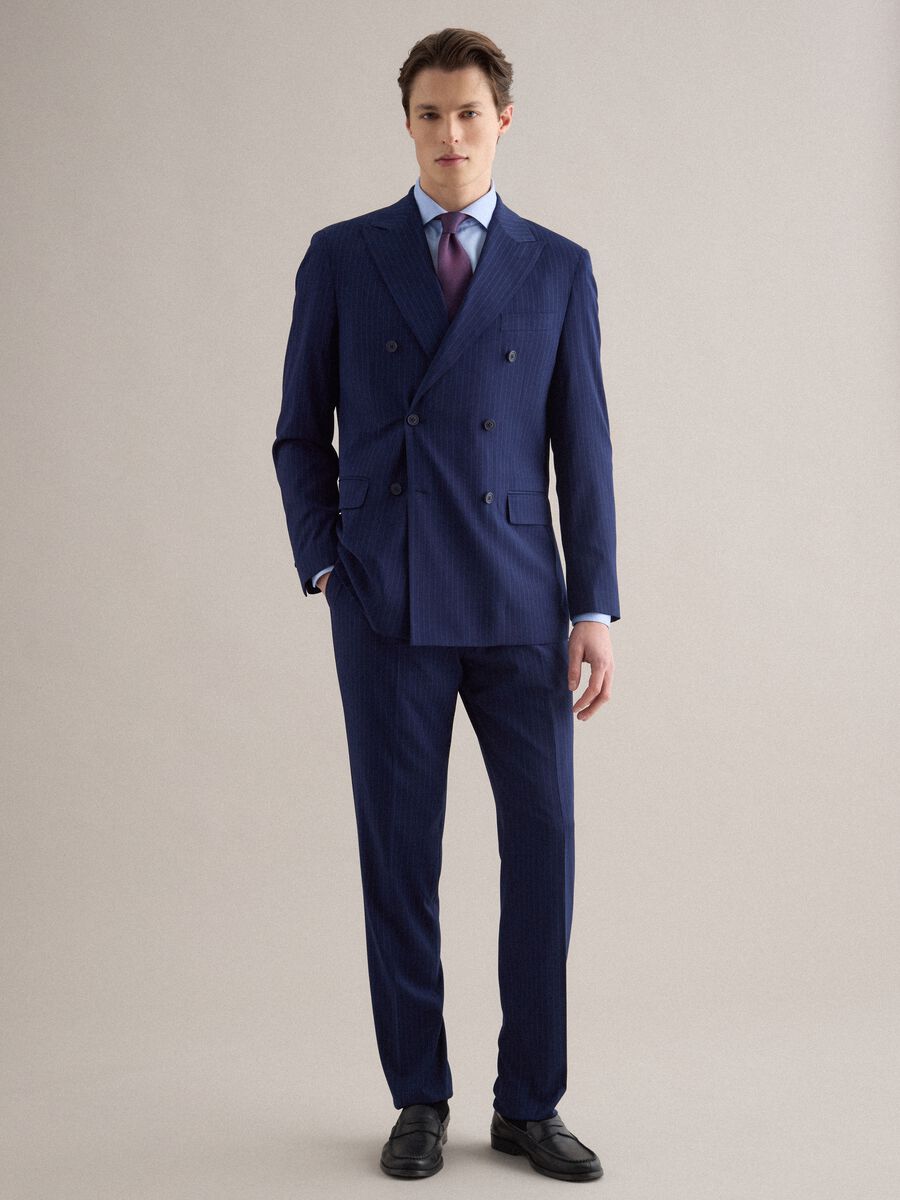 Navy double-breasted striped blazer with tailored fit_0