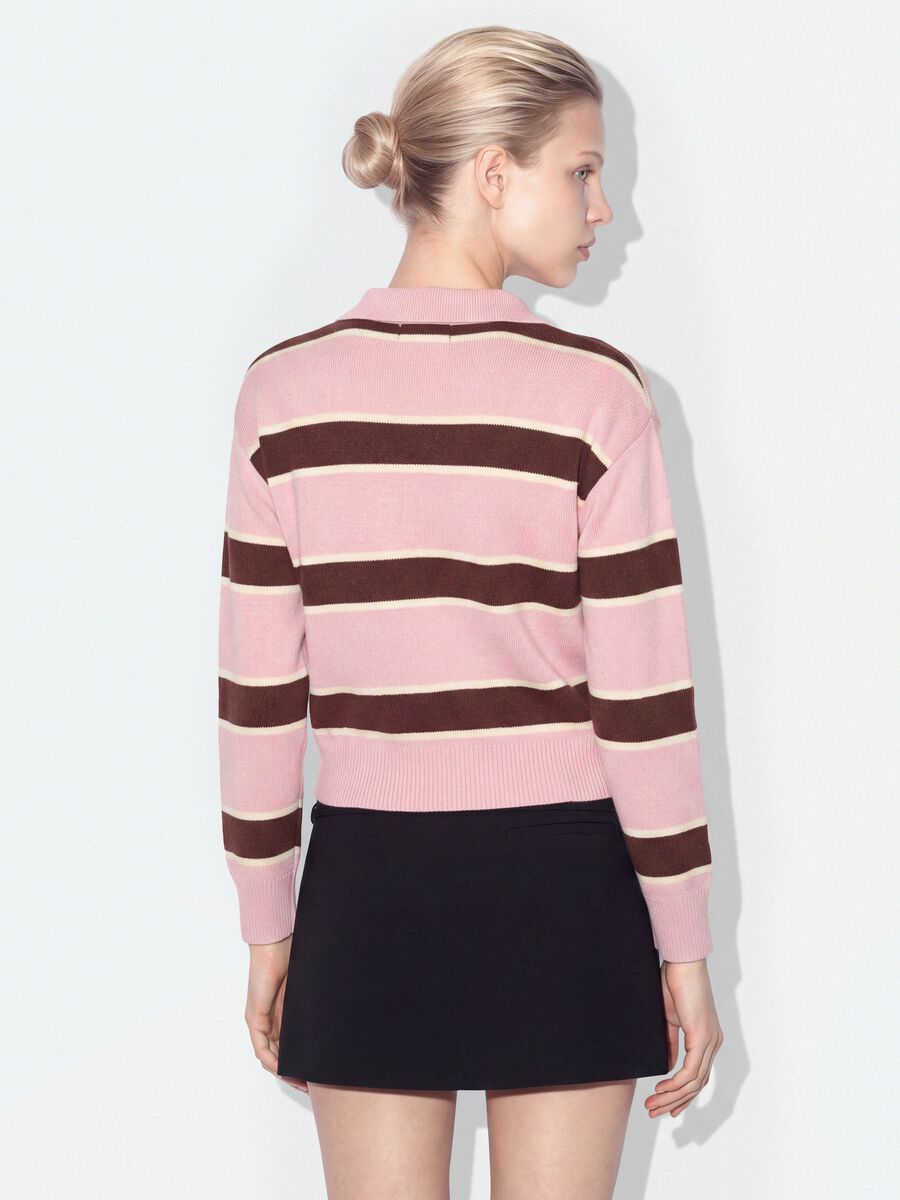 Pink striped viscose-blend polo-collar jumper, regular fit_2