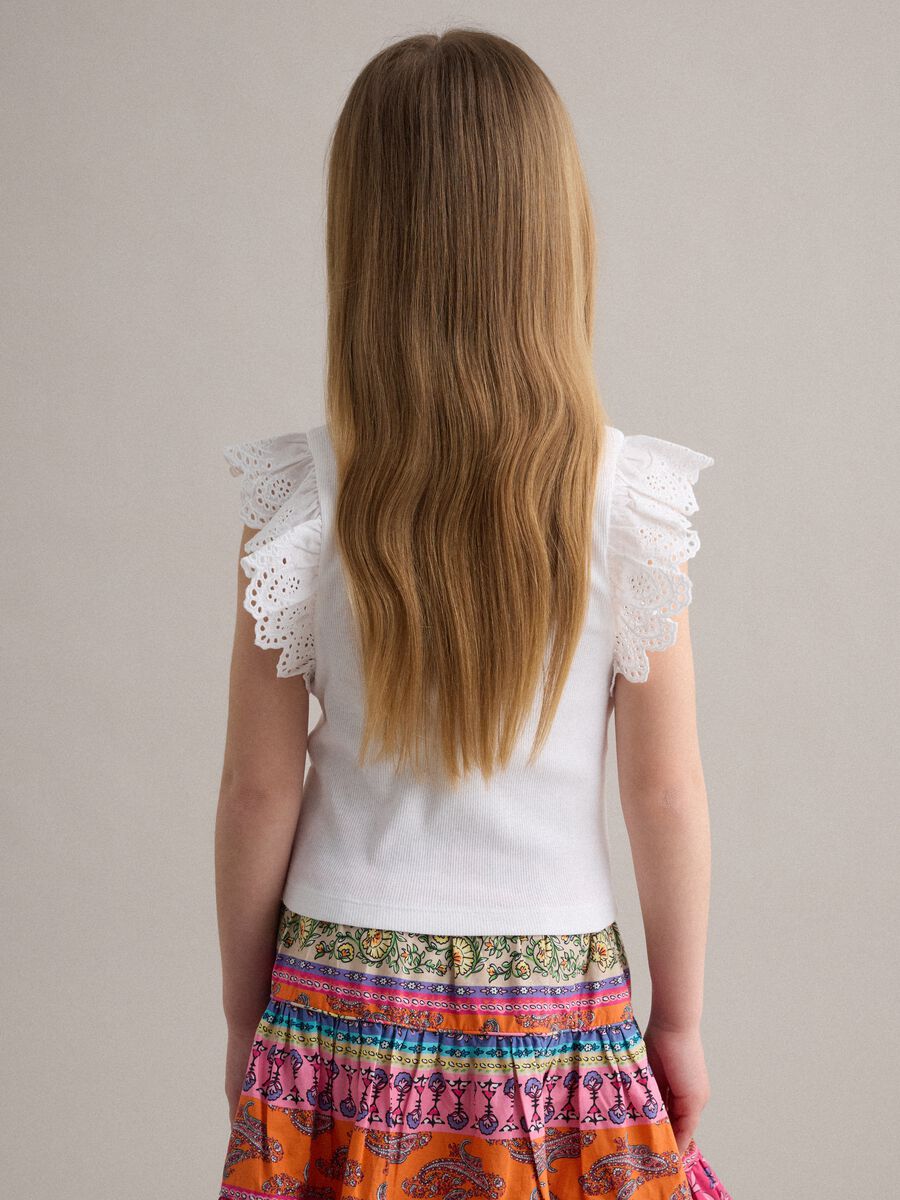 White stretch cotton girls&rsquo; vest top with ruffles_1