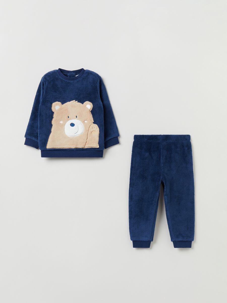 Chenille pyjamas with teddy bear embroidery_0