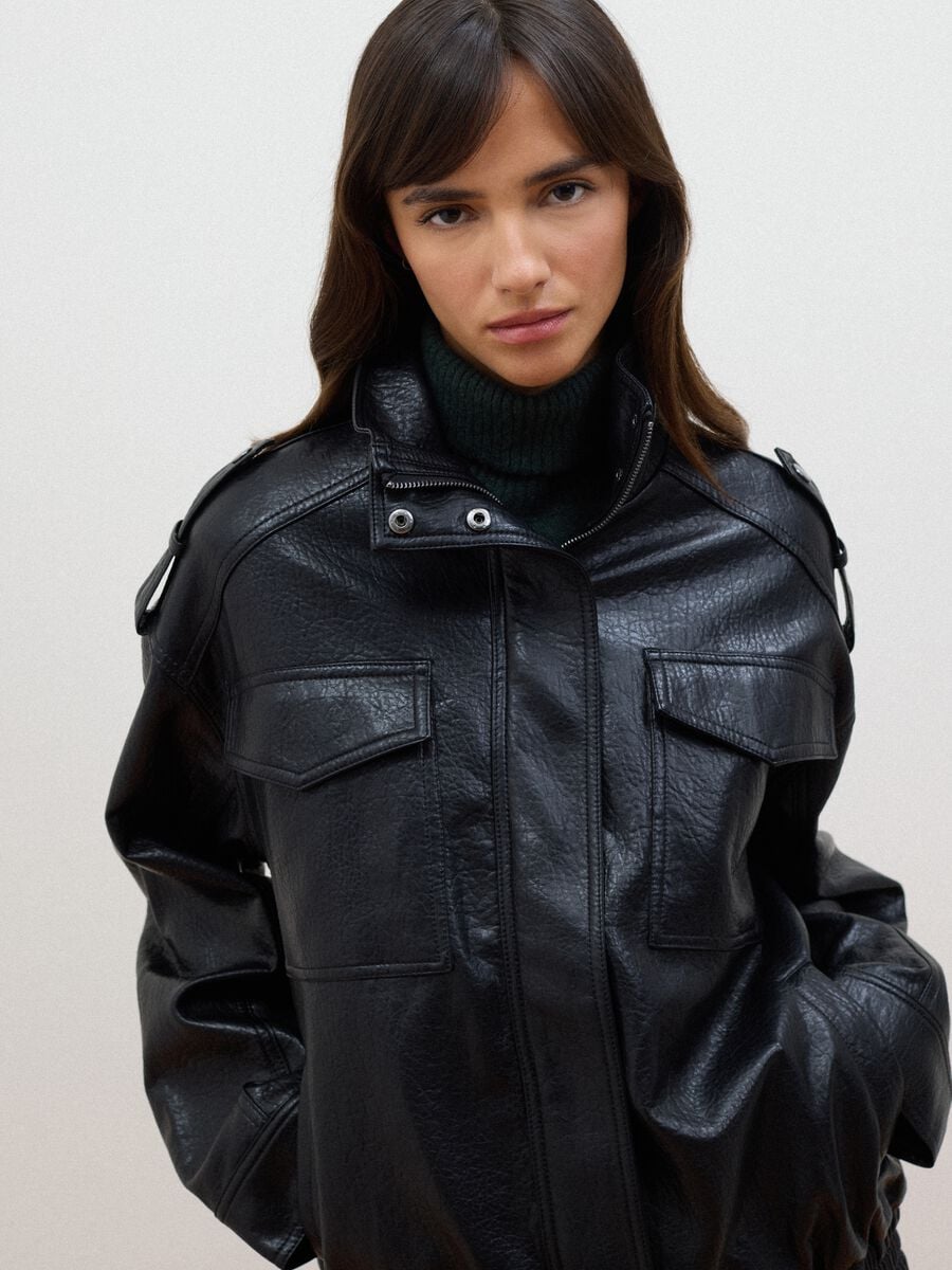 Black viscose-blend jacket with zip_0