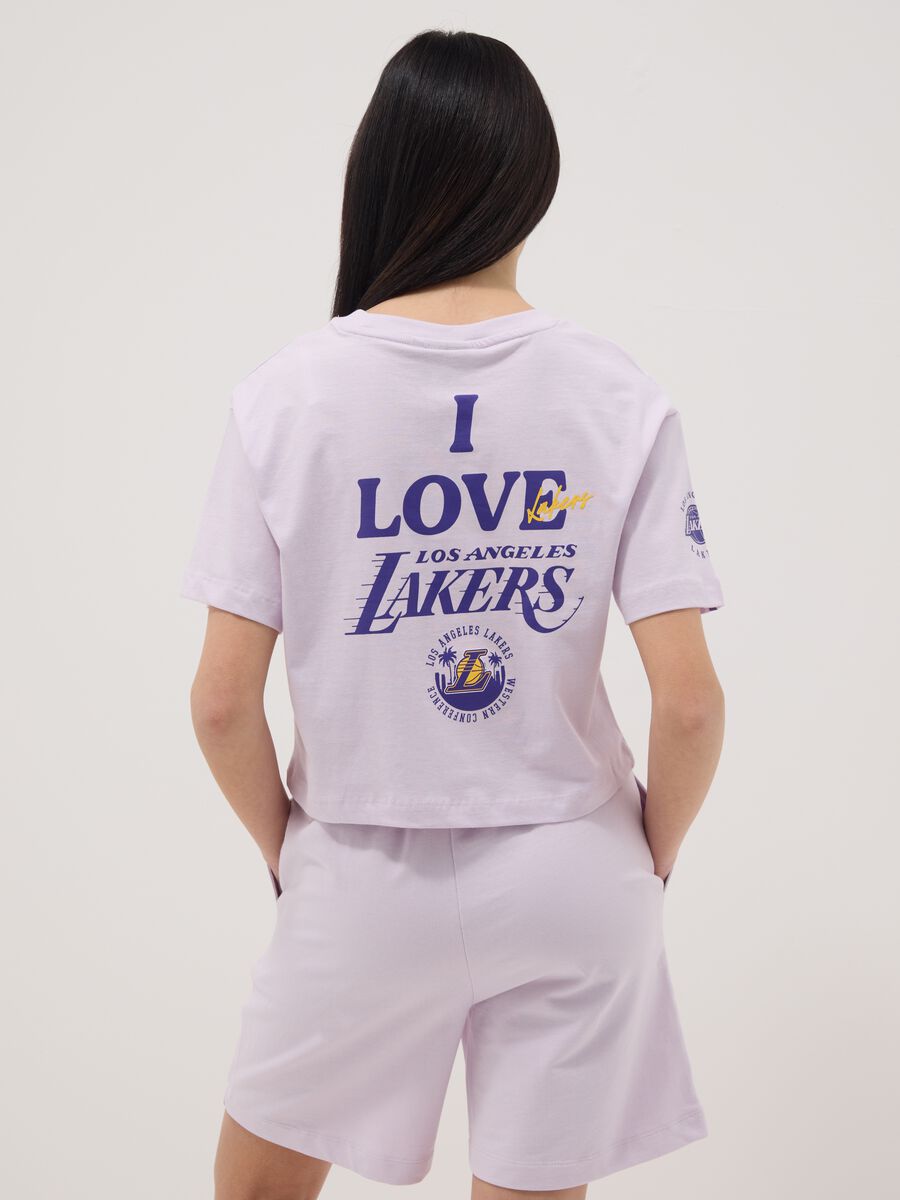 T-shirt en coton pur pour fille, coupe d&eacute;contract&eacute;e, violet avec imprim&eacute;s Lakers_2