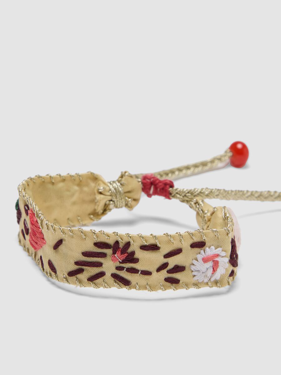 Beige besticktes Armband mit verstellbaren Bindeb&auml;ndern_2