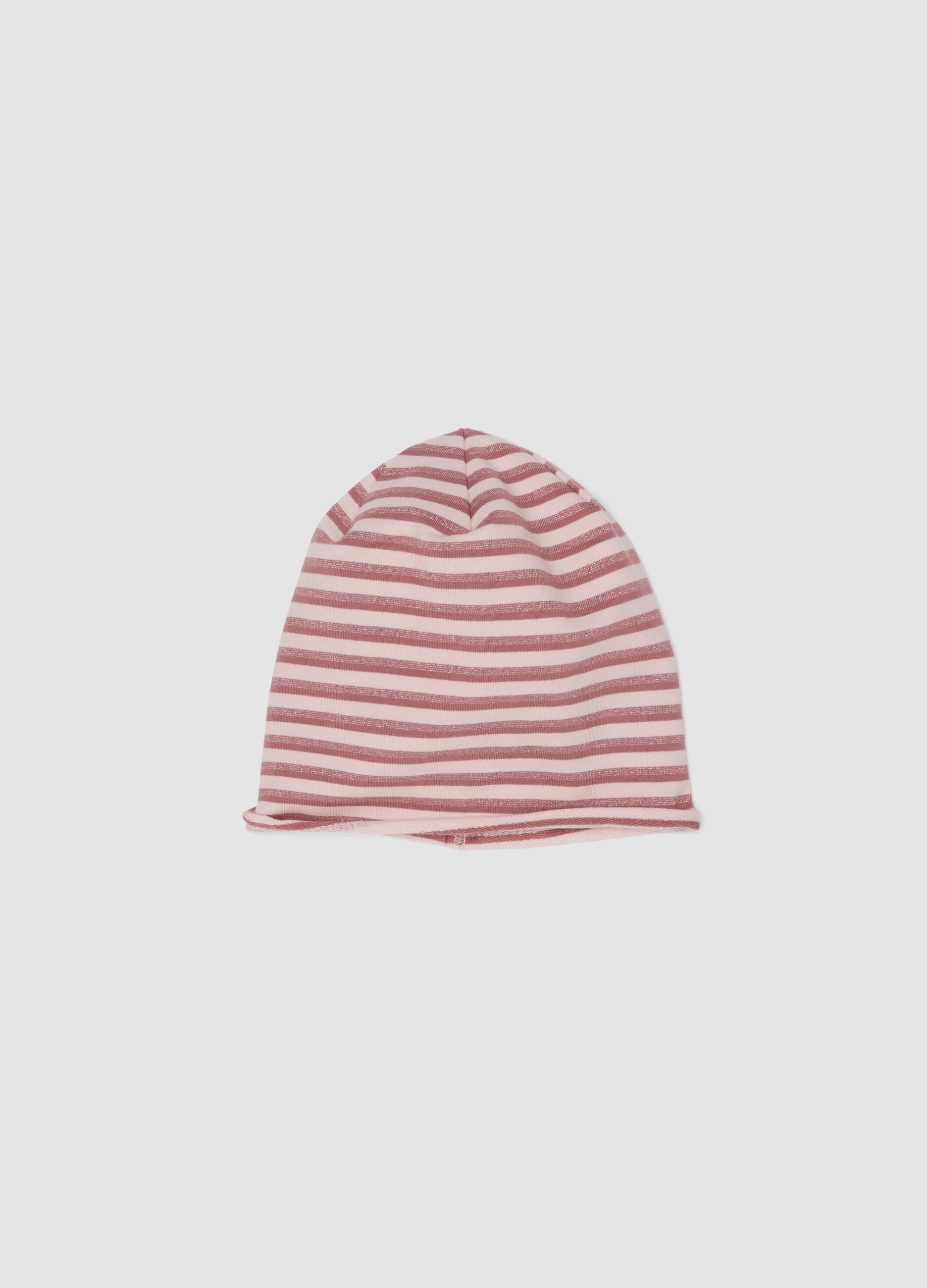 Pink striped organic stretch-cotton hat for baby girl