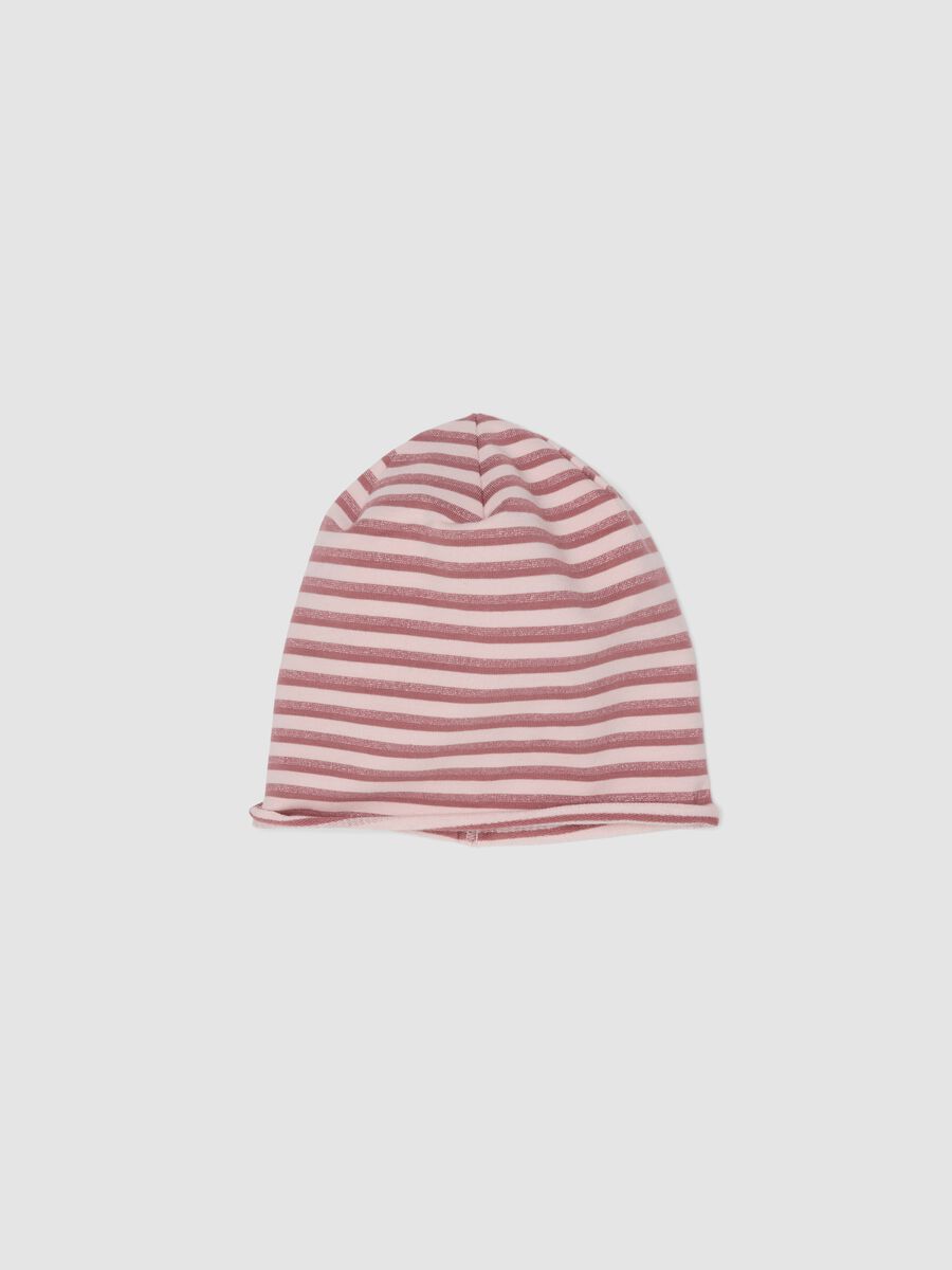 Pink striped organic stretch-cotton hat for baby girl_0